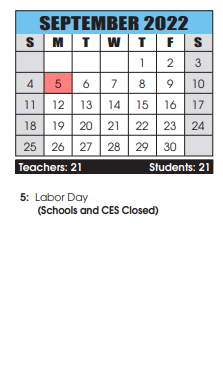 District School Academic Calendar for Marshall Street School for September 2022