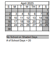 District School Academic Calendar for William O Rien Middle School for April 2023