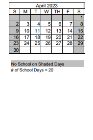 District School Academic Calendar for Jerry Whitehead Elementary School for April 2023
