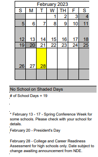 District School Academic Calendar for Sun Valley Elementary School for February 2023