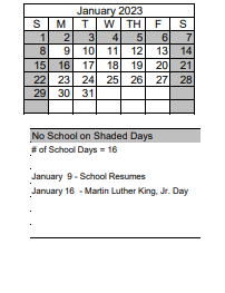 District School Academic Calendar for Lloyd Diedrichsen Elementary School for January 2023