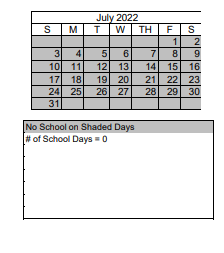 District School Academic Calendar for Sun Valley Elementary School for July 2022