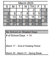 District School Academic Calendar for George Westergard Elementary School for March 2023