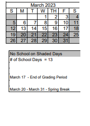 District School Academic Calendar for Jerry Whitehead Elementary School for March 2023