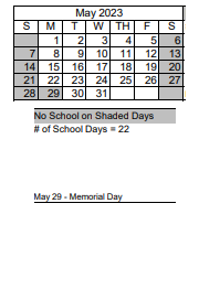 District School Academic Calendar for Mamie Towles Elementary School for May 2023
