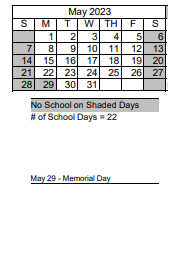 District School Academic Calendar for Ted Hunsberger Elementary School for May 2023