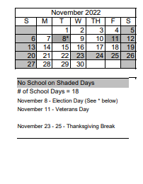 District School Academic Calendar for Robert Mcqueen High School for November 2022