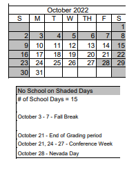 District School Academic Calendar for Incline Elementary School for October 2022
