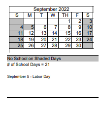 District School Academic Calendar for Ed Van Gorder Elementary School for September 2022
