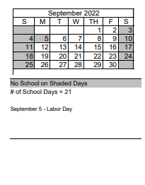 District School Academic Calendar for Jerry Whitehead Elementary School for September 2022