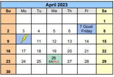 District School Academic Calendar for Wilemon Ln Center for April 2023