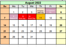 District School Academic Calendar for New Elementary for August 2022