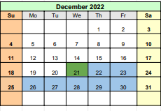 District School Academic Calendar for Shackelford Elementary for December 2022