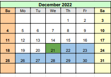 District School Academic Calendar for Waxahachie Junior High for December 2022