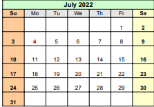 District School Academic Calendar for Northside Elementary for July 2022