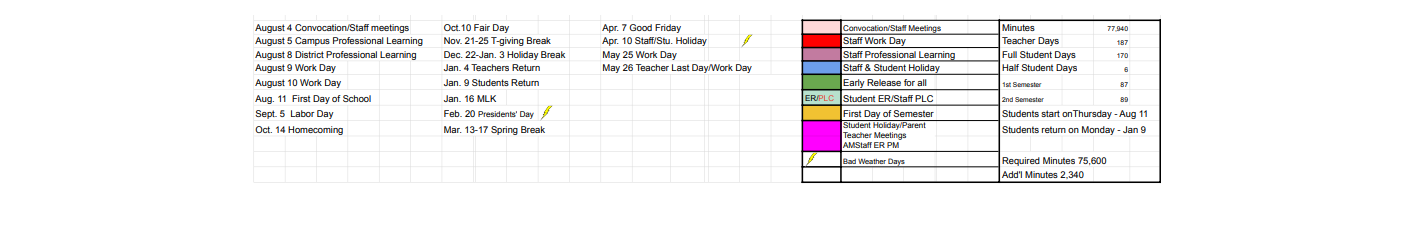 District School Academic Calendar Key for Northside Elementary