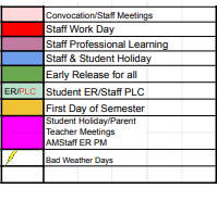 District School Academic Calendar Legend for New Junior High