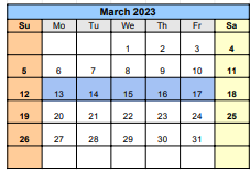 District School Academic Calendar for Wilemon Ln Center for March 2023