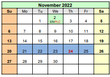 District School Academic Calendar for Shackelford Elementary for November 2022