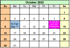 District School Academic Calendar for New Junior High for October 2022