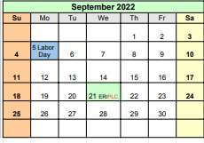 District School Academic Calendar for New Junior High for September 2022