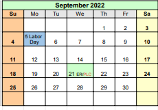 District School Academic Calendar for New Sixth Grade Campus for September 2022