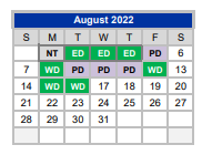 District School Academic Calendar for Mary Martin Elementary for August 2022