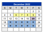 District School Academic Calendar for Weatherford H S Ninth Grade Center for December 2022