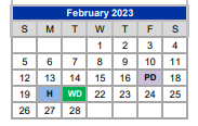 District School Academic Calendar for Weatherford H S Ninth Grade Center for February 2023