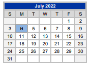District School Academic Calendar for Bill Wright Elementary for July 2022