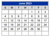 District School Academic Calendar for Mary Martin Elementary for June 2023