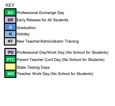 District School Academic Calendar Legend for Bill Wright Elementary