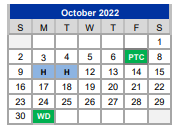 District School Academic Calendar for Weatherford H S Ninth Grade Center for October 2022
