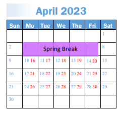 District School Academic Calendar for Lakeview School for April 2023