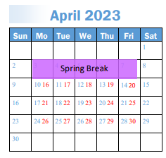 District School Academic Calendar for Roosevelt School for April 2023