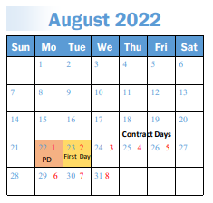 District School Academic Calendar for Freedom School for August 2022