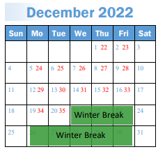 District School Academic Calendar for Valley School for December 2022