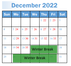 District School Academic Calendar for Freedom School for December 2022