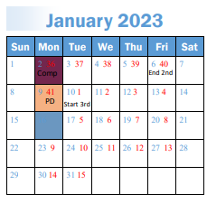 District School Academic Calendar for Weber Valley Detention Ctr for January 2023