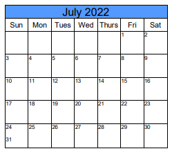 District School Academic Calendar for Lakeview School for July 2022