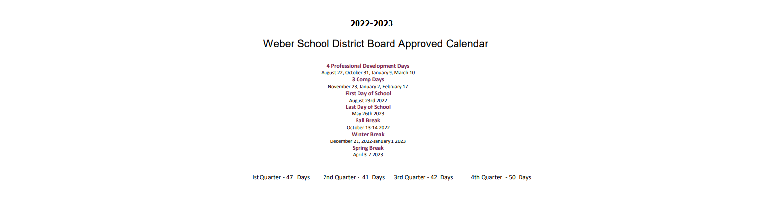 District School Academic Calendar Key for Majestic School