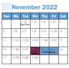 District School Academic Calendar for Weber High for November 2022
