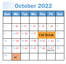 District School Academic Calendar for Snowcrest Jr High for October 2022