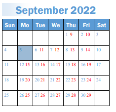 District School Academic Calendar for Sand Ridge Jr High for September 2022