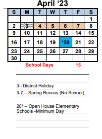 District School Academic Calendar for Transition Learning Center for April 2023