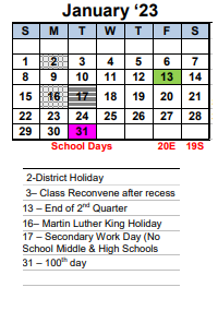 District School Academic Calendar for Adams Middle for January 2023