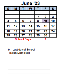 District School Academic Calendar for Vista High (alt) for June 2023