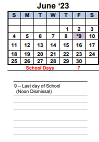 District School Academic Calendar for Kensington Elementary for June 2023