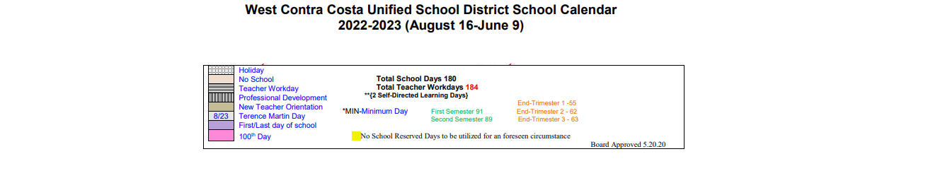 District School Academic Calendar Key for Transition Learning Center