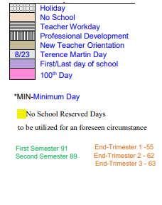 District School Academic Calendar Legend for Montalvin Manor Elementary